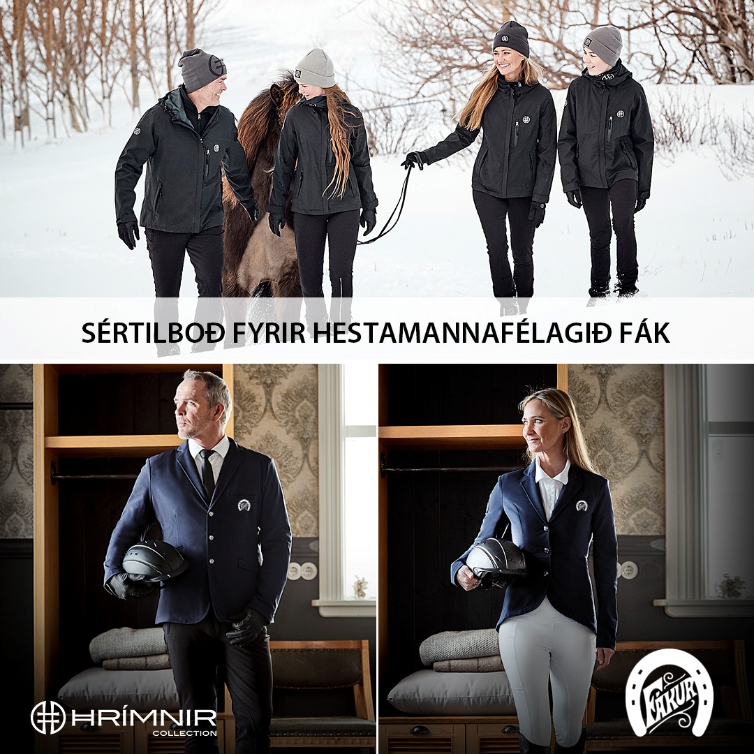 Fákur og Hrímnir bjóða hagstæð verð á fatnaði fyrir félagsmenn á laugardaginn frá 10 til 13 í Lýsishöllinni